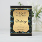 Save the Date Viktorianisch Blue Glitzern floral (Stehend Vorderseite)