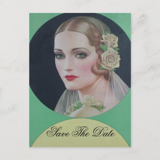 Save the Date Vintag Bride Ankündigungspostkarte (Vorderseite)
