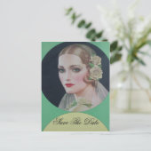 Save the Date Vintag Bride Ankündigungspostkarte (Stehend Vorderseite)