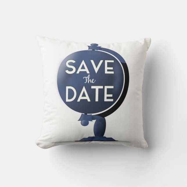Save the Date Vintag Globe Kissen (Vorderseite)