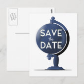 Save the Date Vintag Globe Postkarte (Vorne/Hinten)