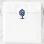 Save the Date Vintag Globe Quadratischer Aufkleber (Tasche)
