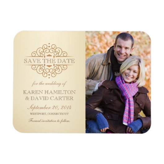 Save the Date Vintag Scrolls Foto Magnet (Horizontal)