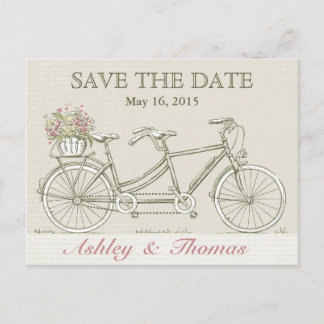 Save the Date Vintag Tandem Fahrrad Ankündigungspostkarte