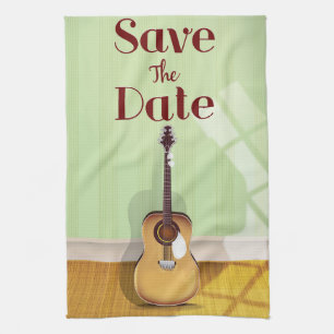 Save the Date Vintage akustische Gitarre Geschirrtuch
