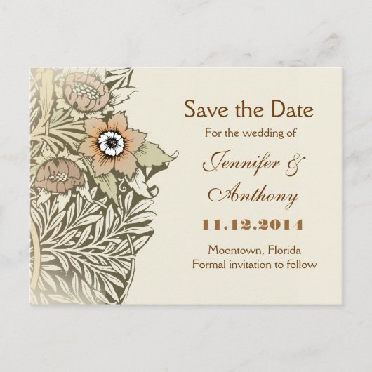 Save the Date Vintage Blume Postkarte (Vorderseite)