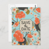 Save the Date Vintage Blumenmuster Postkarte (Vorne/Hinten)