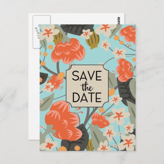 Save the Date Vintage Blumenmuster Postkarte (Vorne/Hinten)