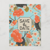 Save the Date Vintage Blumenmuster Postkarte (Vorderseite)