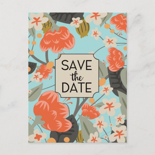 Save the Date Vintage Blumenmuster Postkarte (Vorderseite)
