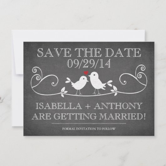 SAVE THE DATE Vintage Chalkboard Love Birds (Vorderseite)