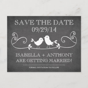 SAVE THE DATE Vintage Chalkboard Love Birds Ankündigungspostkarte