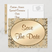 Save The Date Vintage Damask Postkarten (Vorne/Hinten)