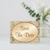 Save The Date Vintage Damask Postkarten (Stehend Vorderseite)
