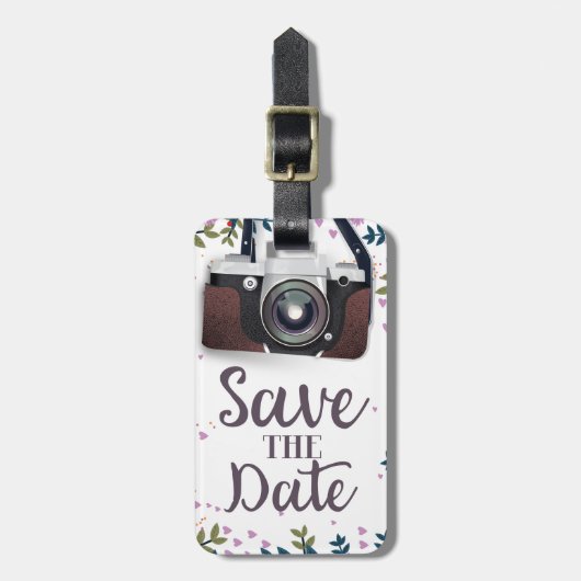 Save the Date Vintage Kamera Gepäckanhänger (Vorderseite vertikal)