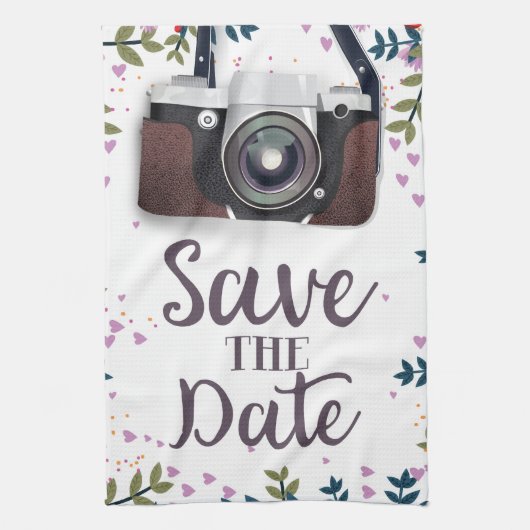 Save the Date Vintage Kamera Geschirrtuch (Vertikal)