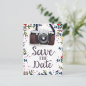 Save the Date Vintage Kamera Postkarte (Stehend Vorderseite)