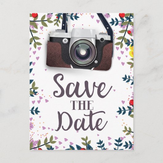 Save the Date Vintage Kamera Postkarte (Vorderseite)