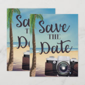 Save the Date Vintage Kamera und Strand (Vorne/Hinten)