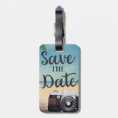 Save the Date Vintage Kamera und Strand Gepäckanhänger (Rückseite vertikal)