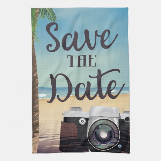 Save the Date Vintage Kamera und Strand Geschirrtuch (Vertikal)
