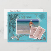 Save the Date Vintage Karte Collage TurquoiseFrame (Vorne/Hinten)