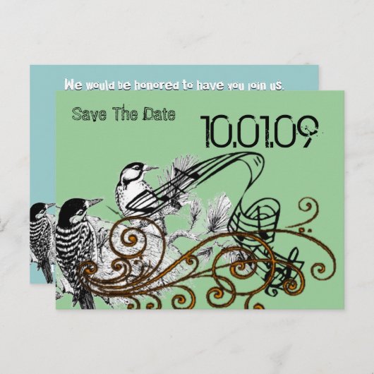 Save the Date - Vintage Liebesvögel Ankündigungspostkarte (Vorne/Hinten)