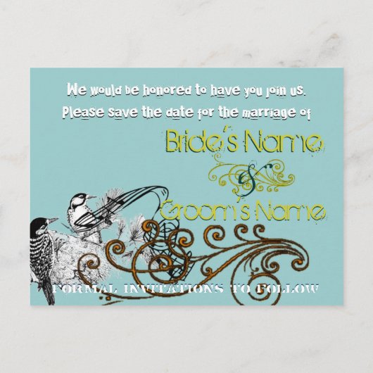 Save the Date - Vintage Liebesvögel Ankündigungspostkarte (Rückseite)