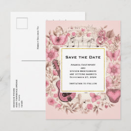 Save the Date Vintage Musiknotizen und Blume Einladungspostkarte