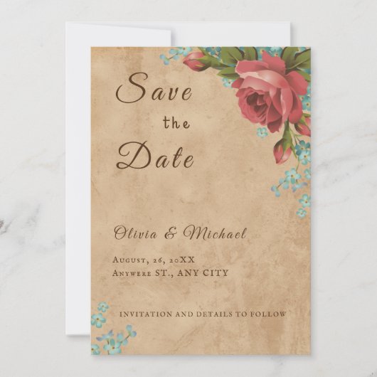 Save the Date Vintage Papierstapel Mitteilungskarte (Vorderseite)