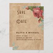 Save the Date Vintage Papierstapel Mitteilungskarte (Vorne/Hinten)