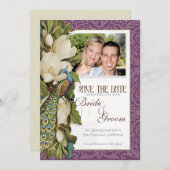 Save the Date - Vintage Peacock & Magnolia-Wirbel (Vorne/Hinten)