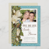 Save the Date - Vintage Peacock & Magnolia-Wirbel (Vorne/Hinten)