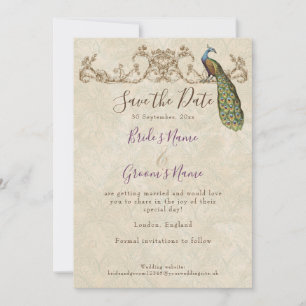Save the Date, Vintage Pfau- und Etchings-Hochzeit Einladung
