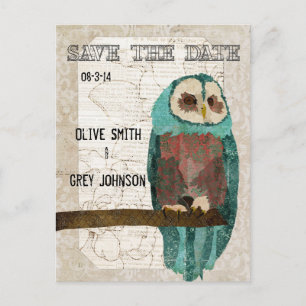 Save the Date Vintage Postkarte der Eulen-II