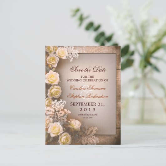 Save the Date Vintage Postkarten (Stehend Vorderseite)