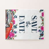 Save The Date Vintage-Rotes Auto Puzzle (Horizontal)