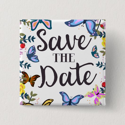 Save the Date Vintage Schmetterlinge. Button (Vorderseite)