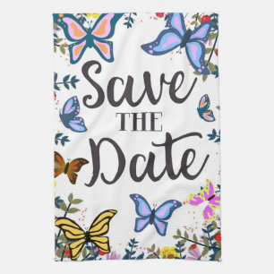 Save the Date Vintage Schmetterlinge. Geschirrtuch