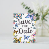 Save the Date Vintage Schmetterlinge. Postkarte (Stehend Vorderseite)