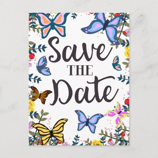 Save the Date Vintage Schmetterlinge. Postkarte (Vorderseite)