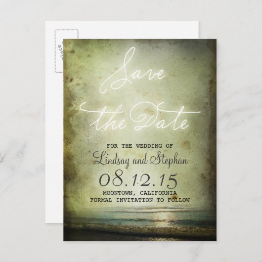 Save the Date Vintage Strandmagnete Ankündigungspostkarte (Vorne/Hinten)