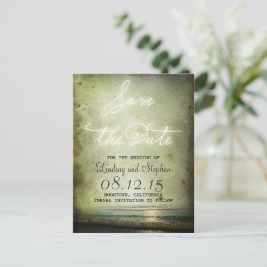 Save the Date Vintage Strandmagnete Ankündigungspostkarte (Stehend Vorderseite)
