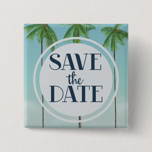 Save the Date Vintage Tropenpalmen Button (Vorderseite)