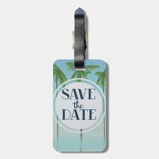 Save the Date Vintage Tropenpalmen Gepäckanhänger (Rückseite vertikal)