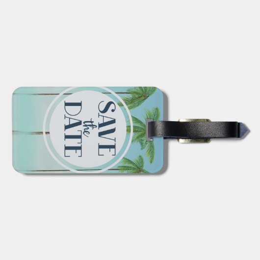 Save the Date Vintage Tropenpalmen Gepäckanhänger (Rückseite horizontal)
