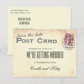 Save the Date Vintage Wedding Ankündigungspostkarte (Vorne/Hinten)
