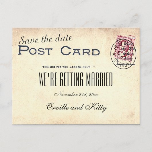 Save the Date Vintage Wedding Ankündigungspostkarte (Vorderseite)