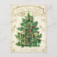 Save the Date Vintage Weihnachtsbaum Postkarte