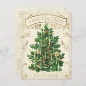 Save the Date Vintage Weihnachtsbaum Postkarte (Vorne/Hinten)